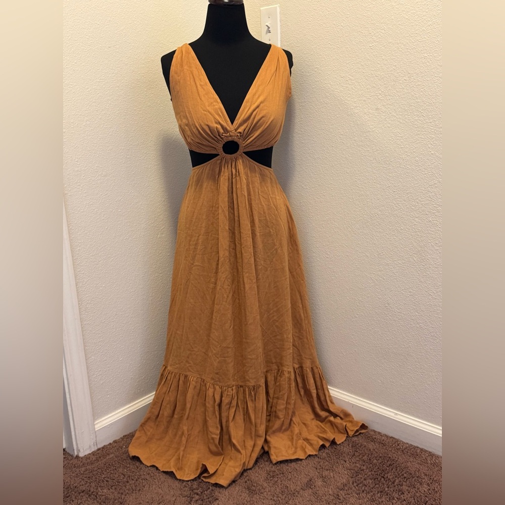 2 FOR $20 Mad ‘Bout Eve Brown Cut Out Maxi Dress Sleeveless Strappy Size S M
